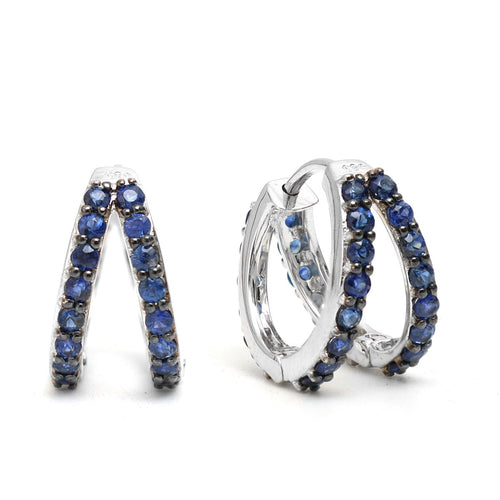 Blue Sapphire 14K (18k Custom) White Gold Mini Hoop Earrings