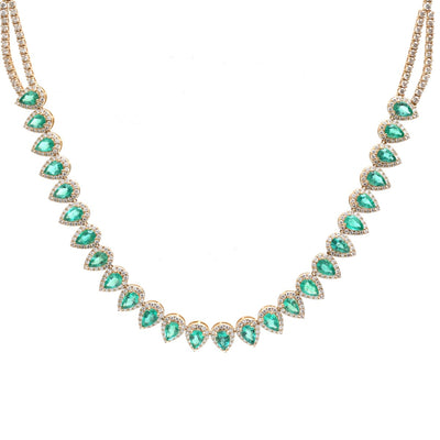Majestic Emerald 18K Yellow Gold Diamond Evening Necklace
