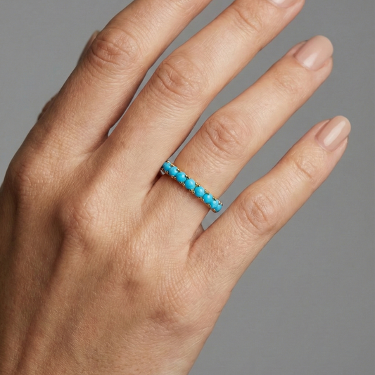 Round Turquoise 14K Eternity Stackable Band Ring