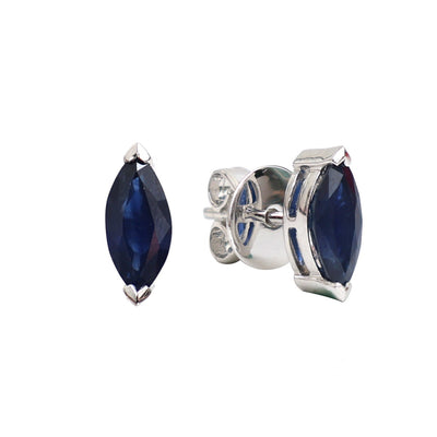 Marquise Cut Blue Sapphire 18K White Gold Solitaire Stud Earrings