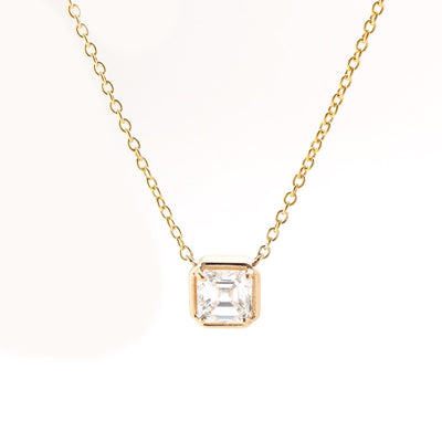 Solitaire Asscher Cut 14K (18k custom) Yellow Gold Necklace