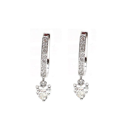 Heart Cut Natural Diamond 18K White Gold Drop Hoop Earrings