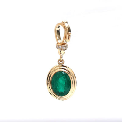Classic Oval Emerald Pendant with Gold Accent 18K Necklace
