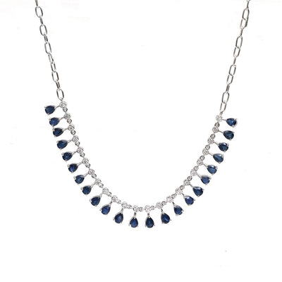 Modern Royal Blue Sapphire 18K White Gold Drop Necklace