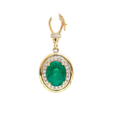 Oval Gemstone Diamond Halo 18K Yellow Gold Pendant Necklace