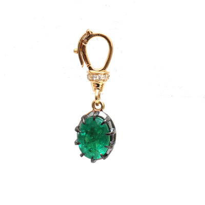 Oval Emerald Solitaire Drop Pendant 18K Yellow Gold Necklace