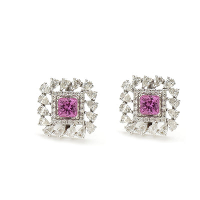 Pink Sapphire Luxe 18K Natural Diamond White Gold Stud Earrings
