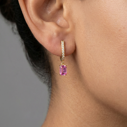 Petal Light Pink Sapphire Diamond Drop Earrings in 18K Yellow Gold