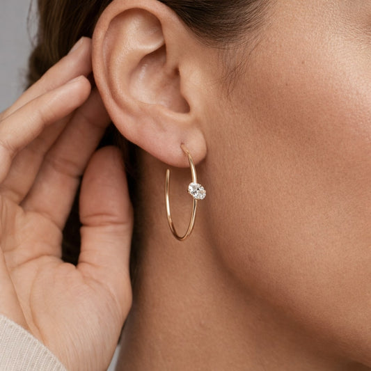 Open Hoop Diamond Accent Earrings in 14K Yellow Gold