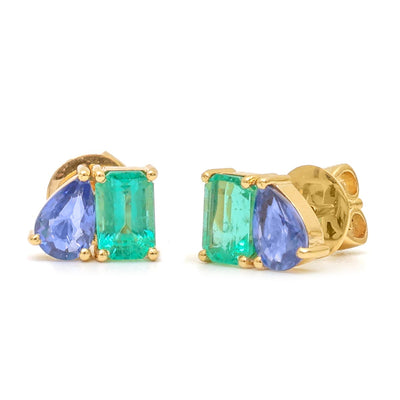 Blue Sapphire & Natural Diamond Ear Climber Earrings in 18K White Gold