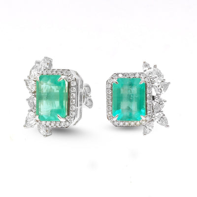Emerald Opulence 18K Natural Diamond White Gold Stud Earrings