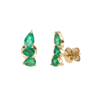 Pear Emerald Cascade 18K Yellow Gold Stud Earrings