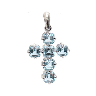 Bright Aquamarine Diamond 18K White Gold Pendant Necklace