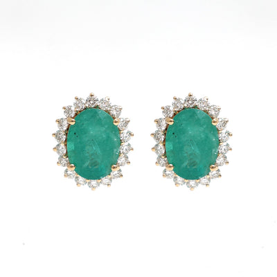 Emerald Halo 18K Natural Diamond Yellow Stud Earrings