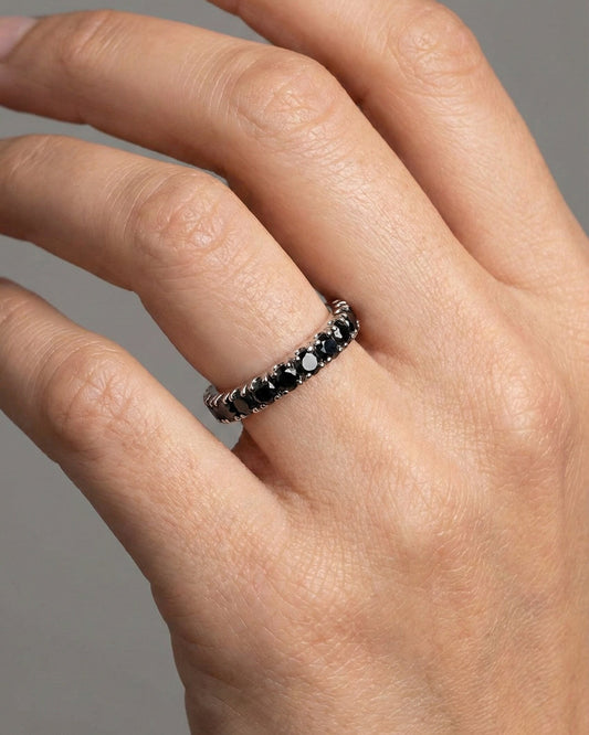 Black Diamond Eternity 14K White Gold Band Ring