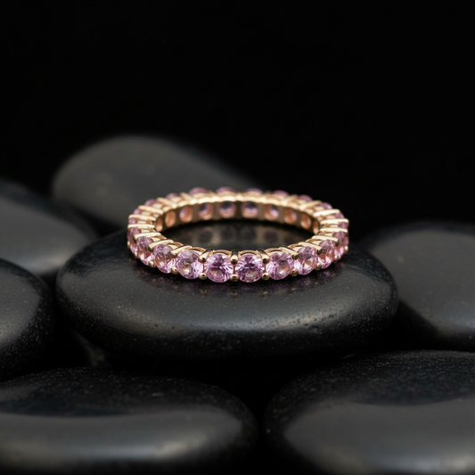 Delicate Pink Sapphire Eternity Band 14K Gold Ring