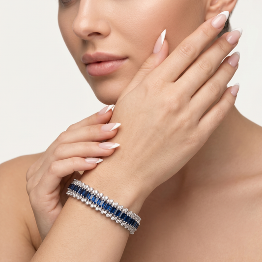 Blue Sapphire & Diamond 14K White Gold Tennis Bracelet