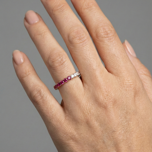Pink & White Diamond 14K Yellow Gold Band Ring