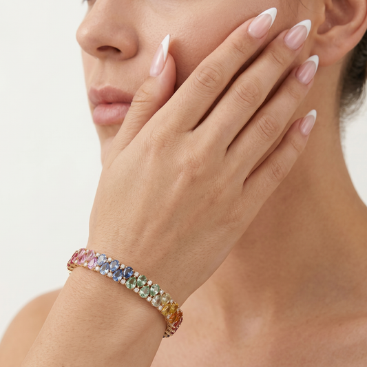 Multicolor Diamond 14K Gold Tennis Bracelet