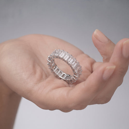 Emerald Cut White Diamond Eternity Band Ring in 18K White Gold
