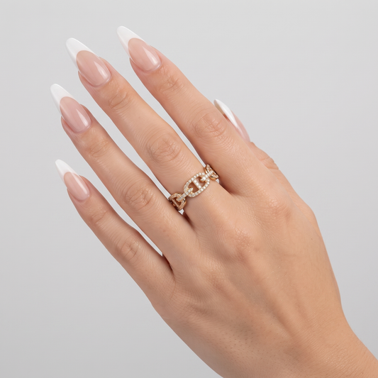 Pave Diamond Link Band Ring in 14K Yellow Gold