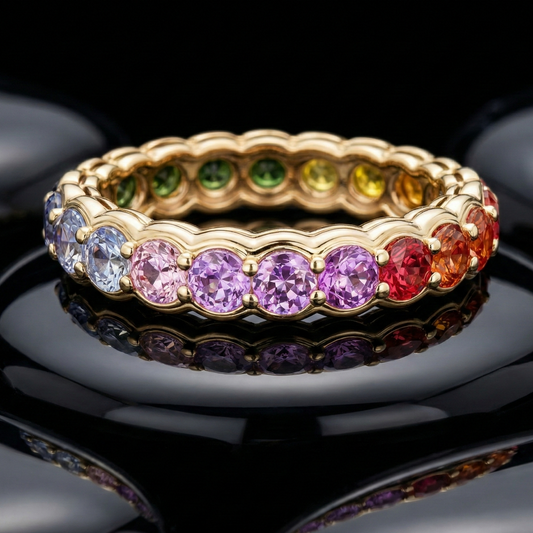 Multi-Color Sapphire Full Eternity Band Ring in 14K Gold