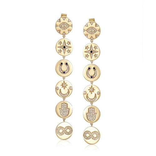 Mystic Medallion Charms Drop Earrings in 14K Yellow Gold