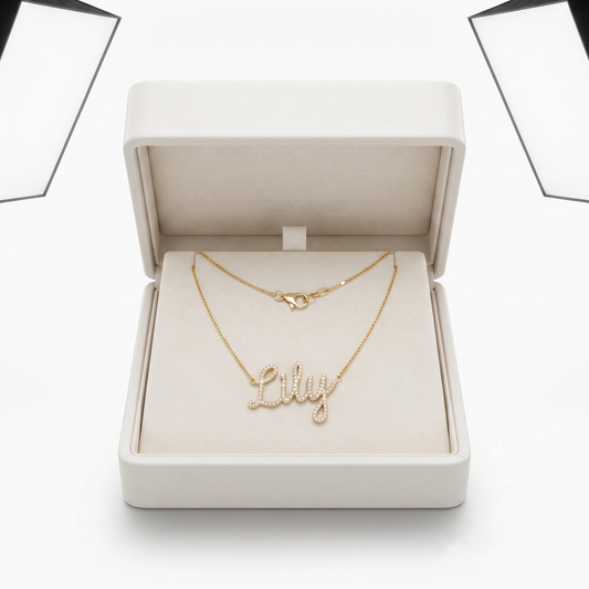 Diamond Letter Lily Pendant Necklace in 14K Yellow Gold