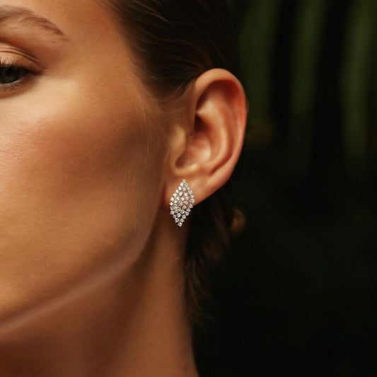 Radiant Cluster Diamond Leaf Earrings in 14K Yellow Gold