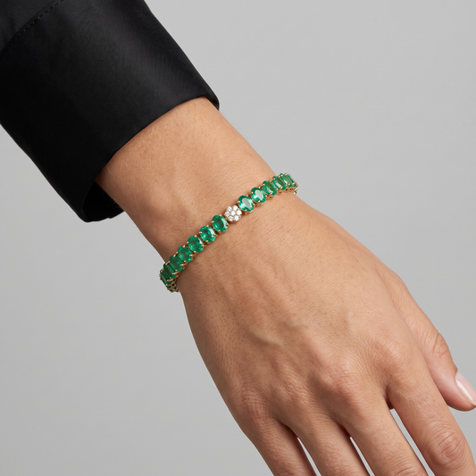 Regal Emerald 14K Yellow Gold Diamond Accent Tennis Bracelet