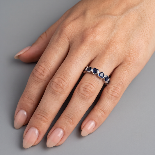Heart Blue Sapphire 14K White Gold (18K Custom) Bezel Eternity Ring