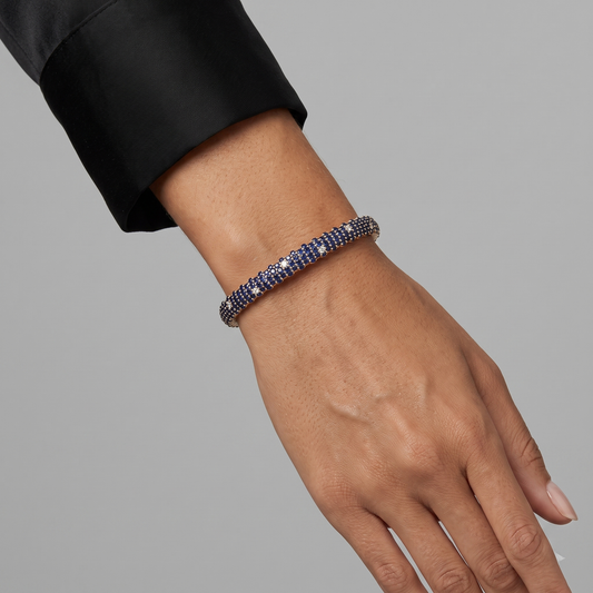 Blue Sapphire Diamond Tennis Bracelet in 14K Yellow Gold