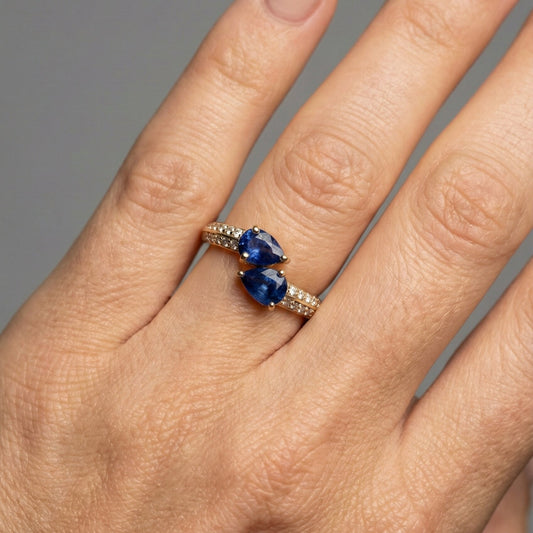 Dual Pear Blue Sapphire 14K Diamond Open Band Ring