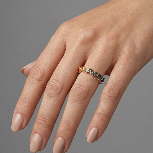 Multi-Color Mixed Shape 14K Gemstone Eternity Band Ring