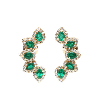 Emerald Vine 18K Natural Diamond Yellow Gold Ear Climber Earrings