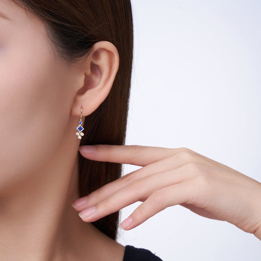 Elegant 14K Gold Sapphire Diamond Drop Earrings