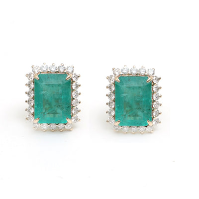 Emerald Halo 14K (18K Custom)Natural Diamond Yellow Gold Stud Earrings