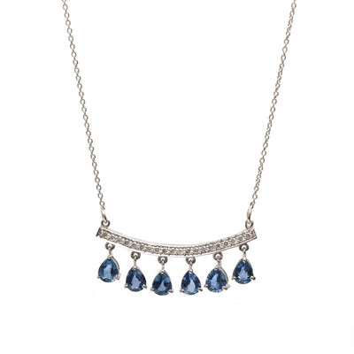 Pear Cut Blue Sapphire Drop 14K (18K Custom) White Gold Necklace
