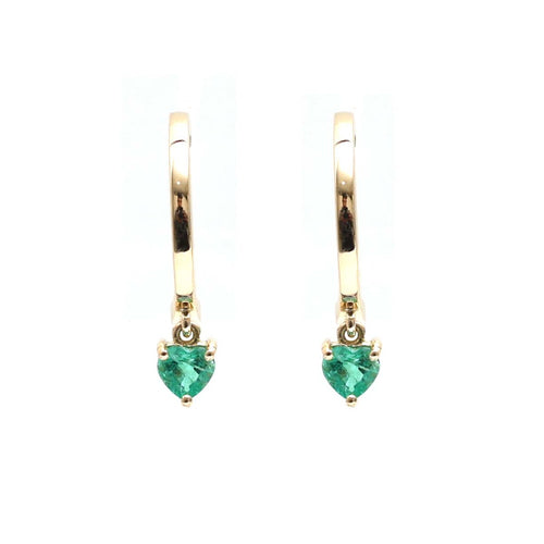Heart Emerald 18K Yellow Gold Drop Hoop Earrings