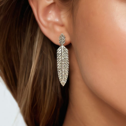 Cherished Charm Leaf Dusters Drop Earrings in 14K White Gold
