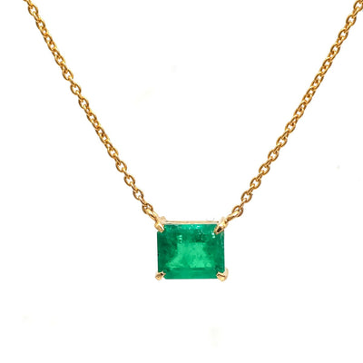 Premium Colombian Emerald 18K Yellow Gold Solitaire Necklace