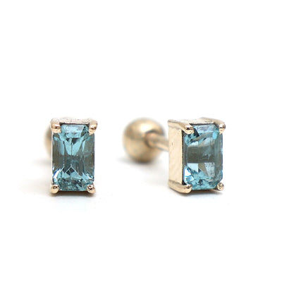 Aquamarine 14K (18k Custom) Yellow Gold Stud Earrings