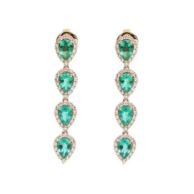 Emerald Halo 18K Natural Diamond Yellow Gold Drop Earrings