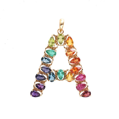 Rainbow Gemstone Initial A 14K (18K Custom) Pendant Necklace