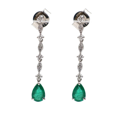 Emerald Brilliance 18K Natural Diamond White Gold Drop Earrings