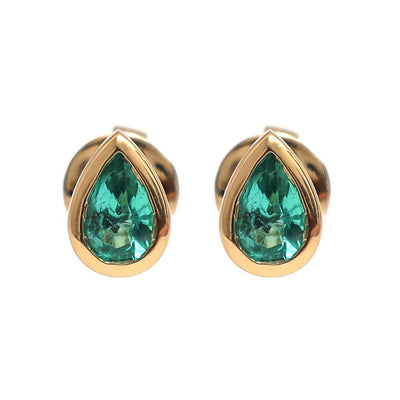 Emerald Pear Stud Earring in 18K Yellow Gold