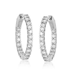 Round Diamond Charm Hoop Earrings in 14K Gold