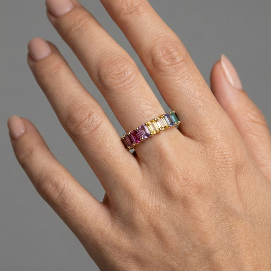 Rainbow Multi-Gem 14K Eternity Band Ring