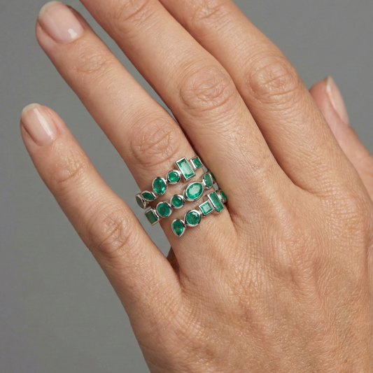 Emerald Multi-Shape 14K White Gold (18K Custom) Wrap Ring