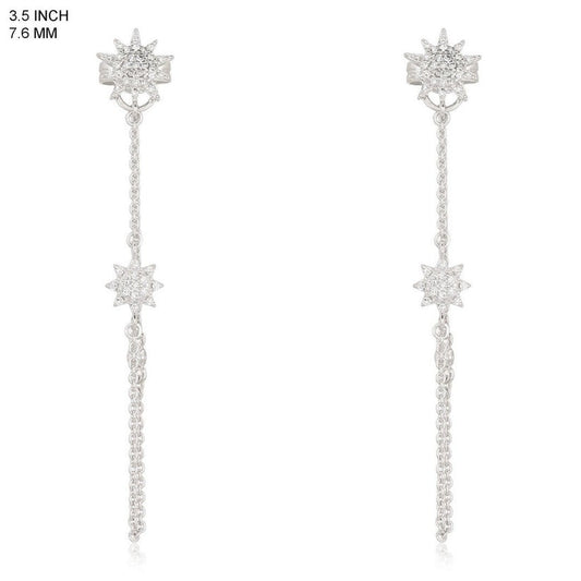 Sunburst Diamond Chain Drop Earrings in 14K Yellow Gold